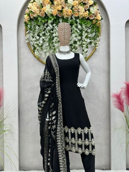 Black faux Georgette sequence work suit  3 Piece Kurti Set