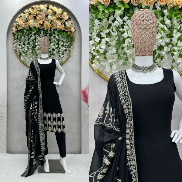 Black faux Georgette sequence work suit  3 Piece Kurti Set
