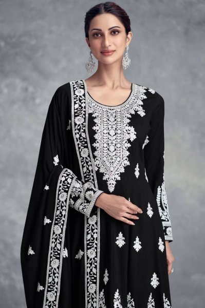 Black Faux Georgette Sharara Suit with Multi Needle Sequins Work at Wholesale Price Ready To Wear Collection