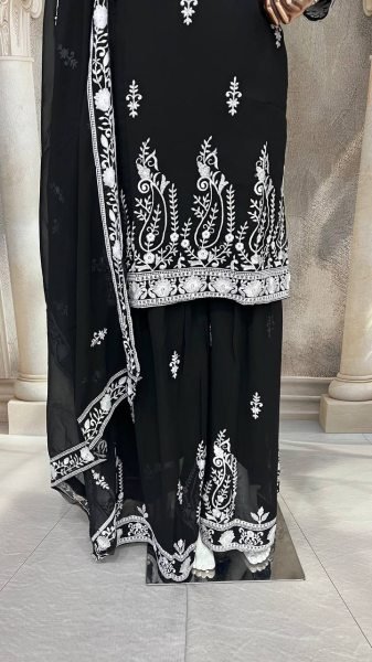 Black Faux Georgette Sharara Suit with Multi Needle Sequins Work at Wholesale Price Ready To Wear Collection