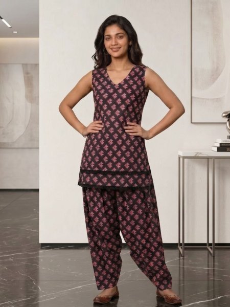 Black Festive Collection Soft Cotton Farshi Co-Ord Set from Kiora Brand Kurtis