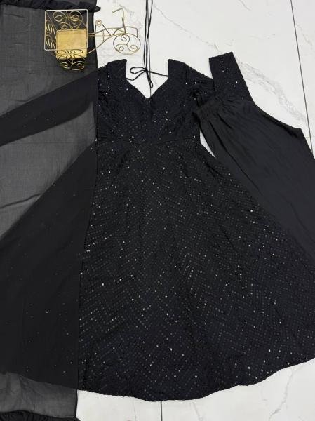 Black Fox Georgette 4 Mtr Flair Anarkali Suit with Pant and Dupatta For Woman At Best Rates Anarkali Kurtis 