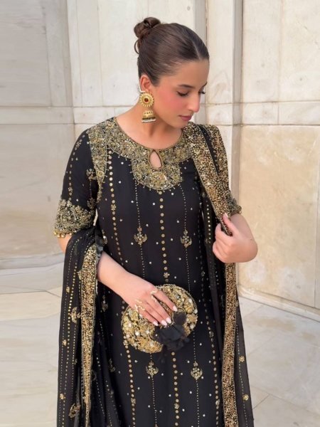 Black Georgette Embroidery Suit Set with Pant and Dupatta Fully Stitched For Resellers Ready To Wear Suit