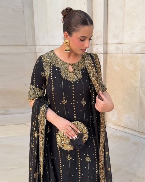 Black Georgette Embroidery Suit Set with Pant and Dupatta Fully Stitched For Resellers Ready To Wear Collection