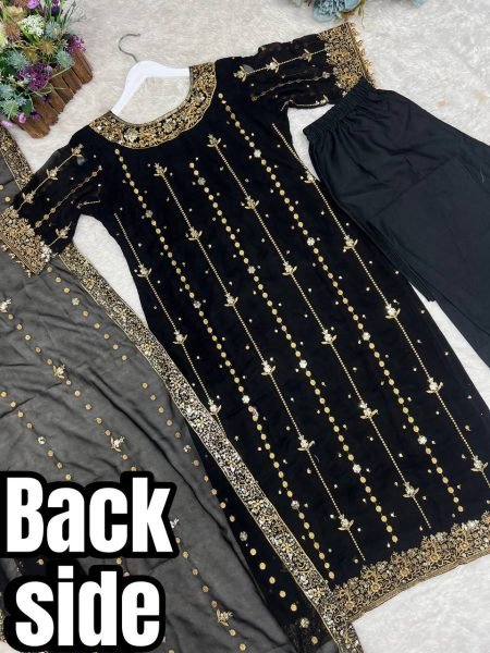 Black Georgette Embroidery Suit Set with Pant and Dupatta Fully Stitched For Resellers Ready To Wear Collection