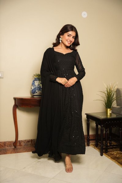 Black Georgette Lucknowi Anarkali Suit 3PC Set with Chikankari Work   Dupatta Premium Ethnic Wear at Low Price for Bulk Orders Anarkali Kurtis 