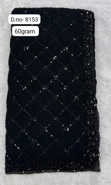 Black Georgette Saree with Heavy Beads Pearl and Sequins Work for Party Wear Georgette Sarees Wholesale