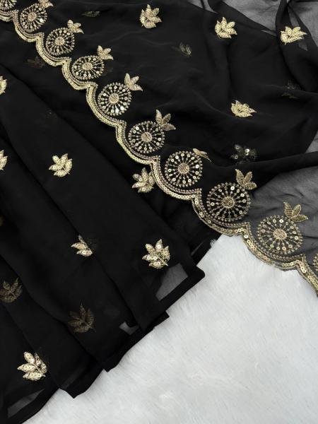 Black Georgette Sequence Embroidered Gown Set with Pant & Dupatta at Best Rates Anarkali Kurtis 
