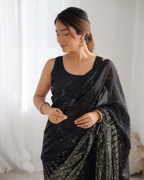 Black Georgette Silk Embroidered Saree for Reception & Party Classic Designer Collection by Royal Export Surat Georgette Sarees Wholesale