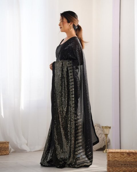 Black Georgette Silk Embroidered Saree for Reception & Party Classic Designer Collection by Royal Export Surat Georgette Sarees Wholesale