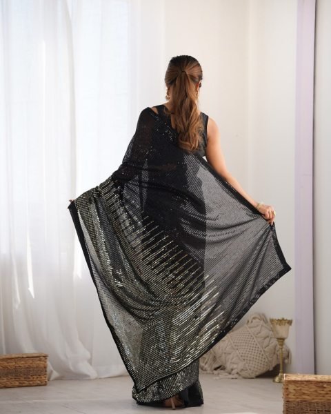 Black Georgette Silk Embroidered Saree for Reception & Party Classic Designer Collection by Royal Export Surat Georgette Sarees Wholesale