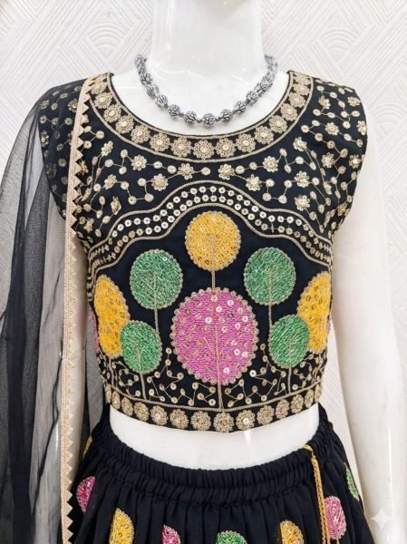 Black Girls Georgette Lehenga Choli with Multi Embroidery Work and Net Dupatta Girls Wear