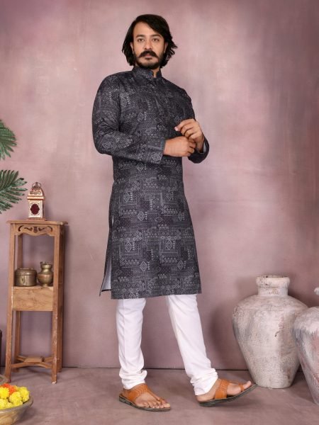 Black Premium Cotton Designer Mens Kurta Pyjama at Low Price Kurta Pajama Wholesale