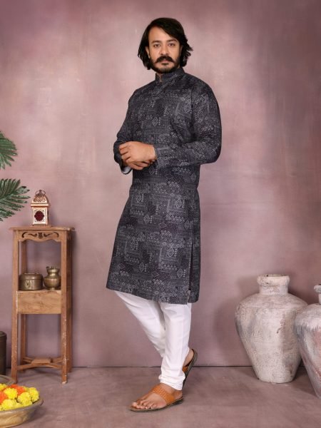 Black Premium Cotton Designer Mens Kurta Pyjama at Low Price Kurta Pajama Wholesale