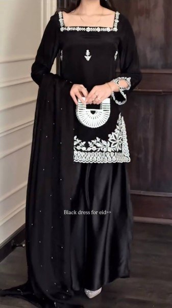 Black Heavy Crepe Top Palazzo Dress with Moti Work Dupatta  Ready To Wear Collection