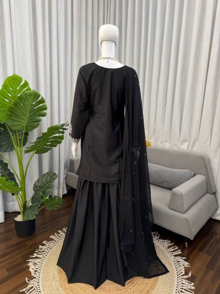 Black Heavy Crepe Top Palazzo Dress with Moti Work Dupatta  Ready To Wear Collection