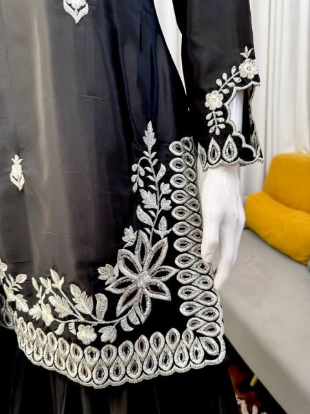 Black Heavy Crepe Top Palazzo Dress with Moti Work Dupatta  Ready To Wear Collection