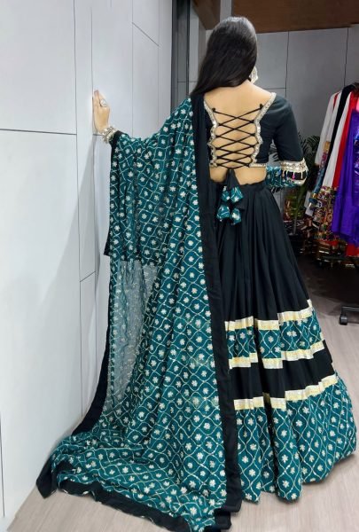 Black Heavy Designer Rayon Cotton Lehenga Set with Dupatta for Festive Wear Navratri Lehnega Choli