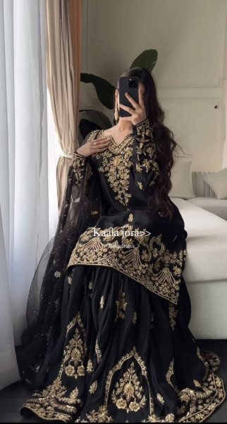 Black Heavy Embroidered Natural Crepe Sharara Suit Set with Georgette Dupatta Ready to Wear Party Wear for Resellers Ready To Wear Collection