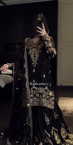Black Heavy Embroidered Natural Crepe Sharara Suit Set with Georgette Dupatta Ready to Wear Party Wear for Resellers Ready To Wear Collection