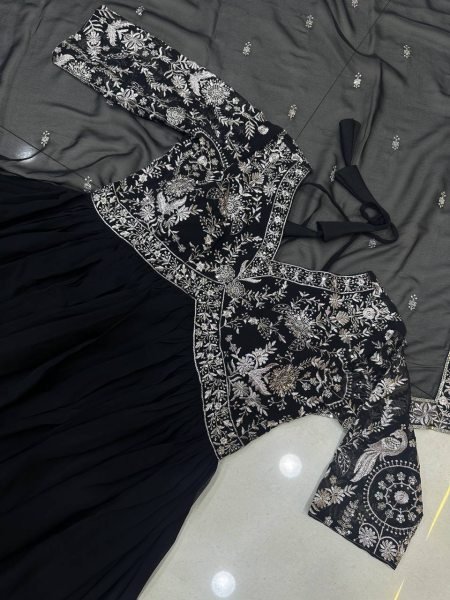 Black Heavy Pure Soft Fox Georgette Anarkali Dress With Embroidery Anarkali Kurtis 