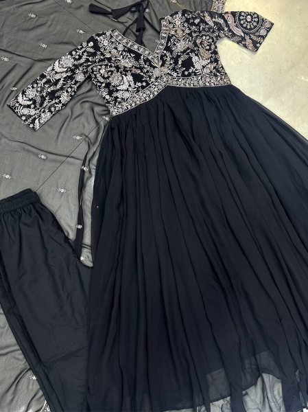 Black Heavy Pure Soft Fox Georgette Anarkali Dress With Embroidery Anarkali Kurtis 