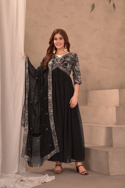 Black Heavy Pure Soft Fox Georgette Anarkali Dress With Embroidery Anarkali Kurtis 
