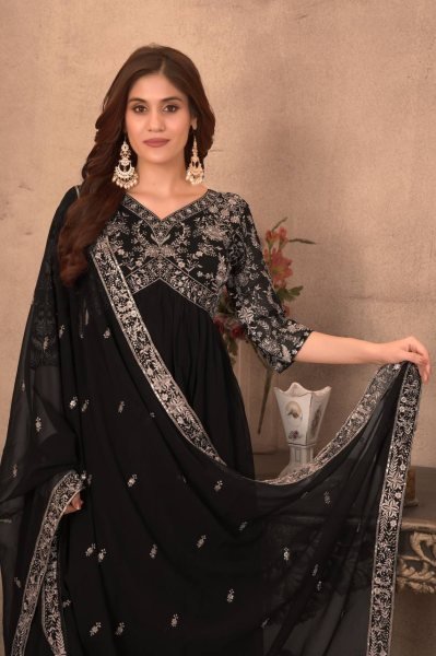 Black Heavy Pure Soft Fox Georgette Anarkali Dress With Embroidery Anarkali Kurtis 