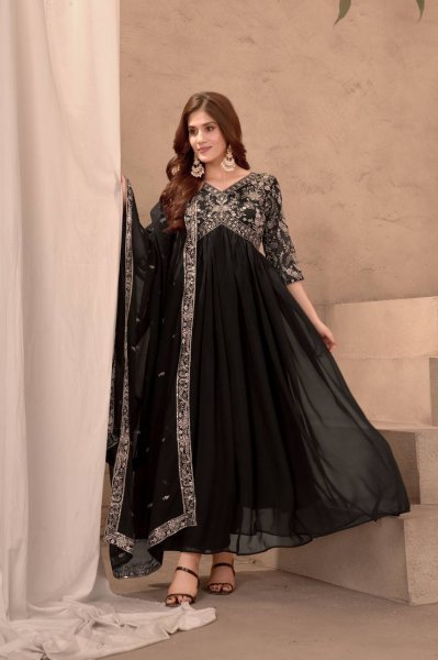Black Heavy Pure Soft Fox Georgette Anarkali Dress With Embroidery Anarkali Kurtis 