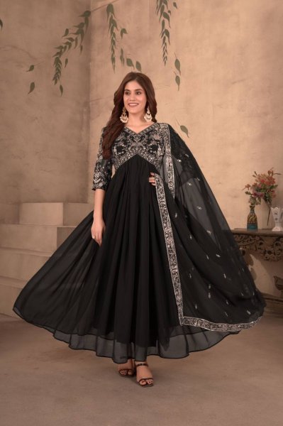 Black Heavy Pure Soft Fox Georgette Anarkali Dress With Embroidery Anarkali Kurtis 