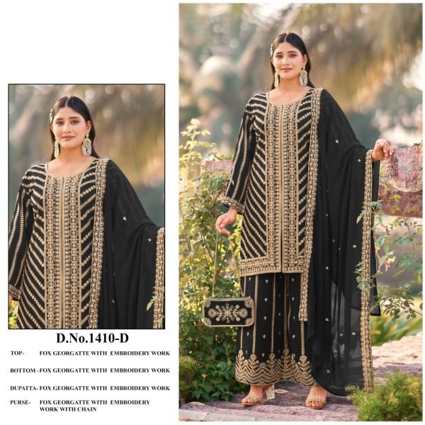 Black Heavy Real Georgette Embroidered Palazzo Suit Set with Dupatta for Party Wear Designer Plazzo Salwar Suits Wholesale