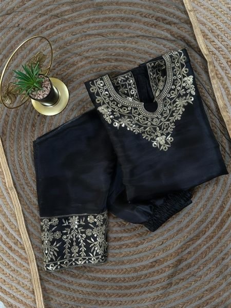 Black Kids Designer Fendy Silk Top Palazzo Set with Embroidery Sequins at Manufacturer  Girls Wear