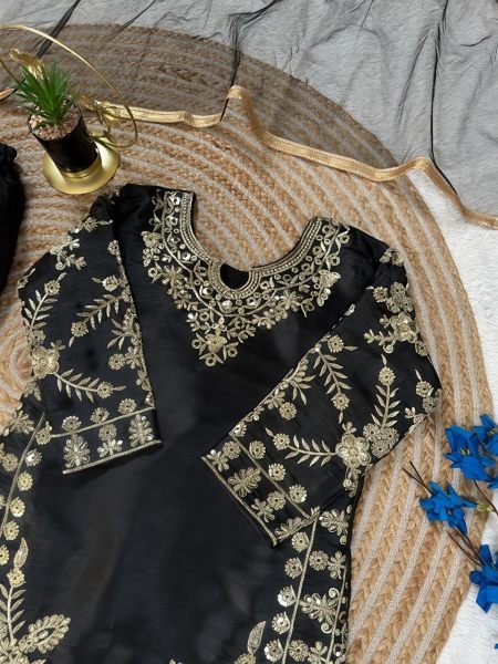 Black Kids Designer Fendy Silk Top Palazzo Set with Embroidery Sequins at Manufacturer  Girls Wear