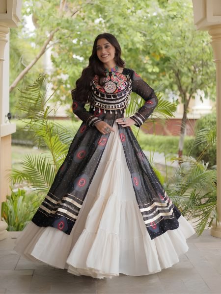Black Kora Cotton Navratri Lehenga Kurti Set with Kutchi Patchwork at Wholesale Rate  Lehenga
