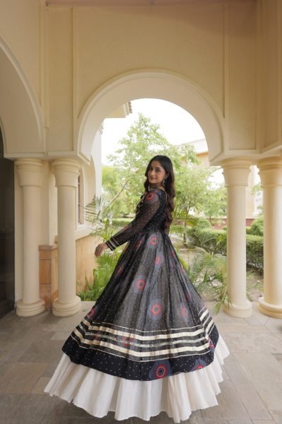 Black Kora Cotton Navratri Lehenga Kurti Set with Kutchi Patchwork at Wholesale Rate Navratri Lehnega Choli