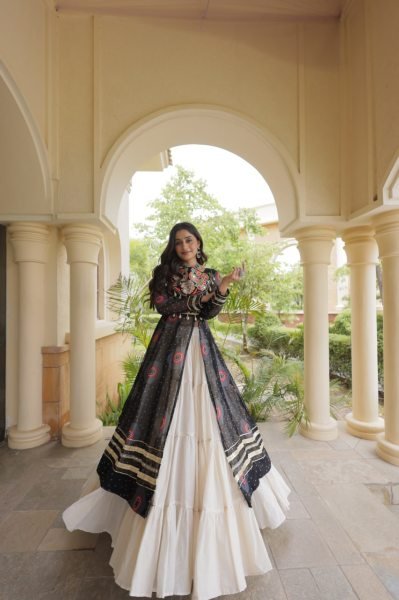 Black Kora Cotton Navratri Lehenga Kurti Set with Kutchi Patchwork at Wholesale Rate Navratri Lehnega Choli
