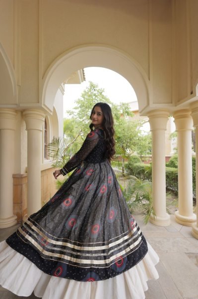 Black Kora Cotton Navratri Lehenga Kurti Set with Kutchi Patchwork at Wholesale Rate Navratri Lehnega Choli