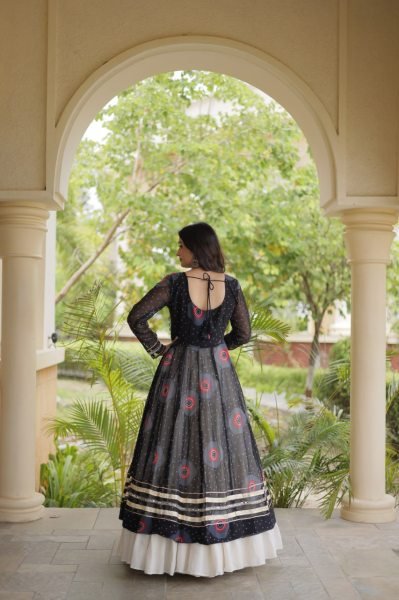 Black Kora Cotton Navratri Lehenga Kurti Set with Kutchi Patchwork at Wholesale Rate Navratri Lehnega Choli