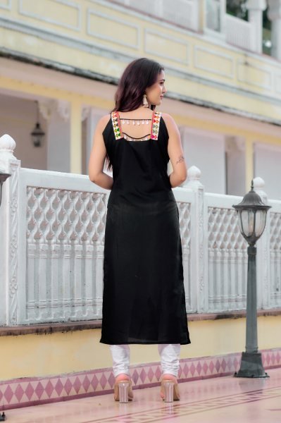 Black Kutchi Mirror Sleeveless Kurti Roman Silk Navratri Special Garba Outfit for Resellers  Navratri Collection