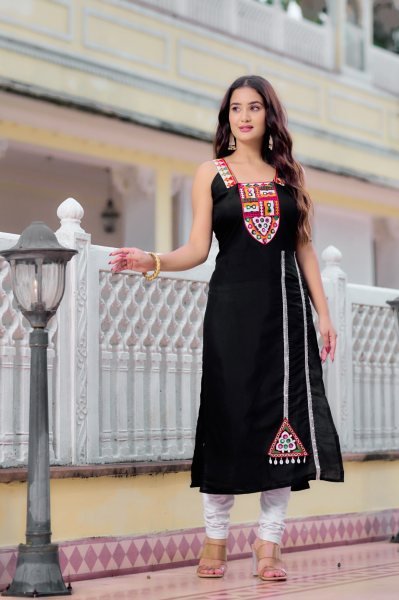 Black Kutchi Mirror Sleeveless Kurti Roman Silk Navratri Special Garba Outfit for Resellers  Navratri Collection