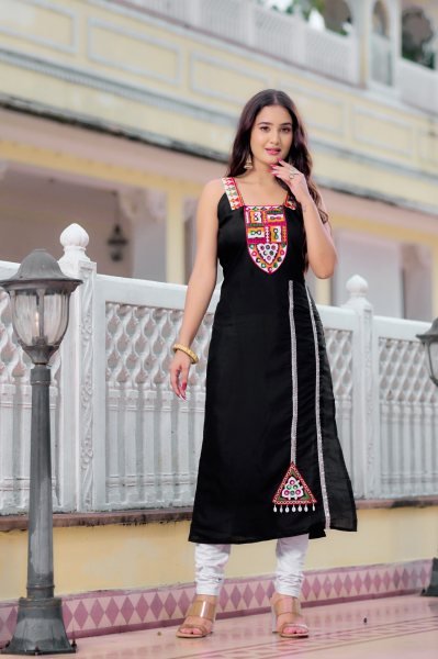 Black Kutchi Mirror Sleeveless Kurti Roman Silk Navratri Special Garba Outfit for Resellers  Navratri Collection