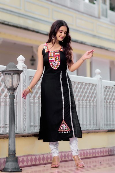 Black Kutchi Mirror Sleeveless Kurti Roman Silk Navratri Special Garba Outfit for Resellers  Navratri Collection