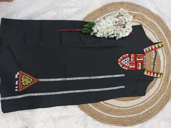 Black Kutchi Mirror Sleeveless Kurti Roman Silk Navratri Special Garba Outfit for Resellers  Navratri Collection