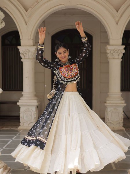 Black Kutchi Style Kurti and White Lehenga Premium Combo at Manufacturer Rate