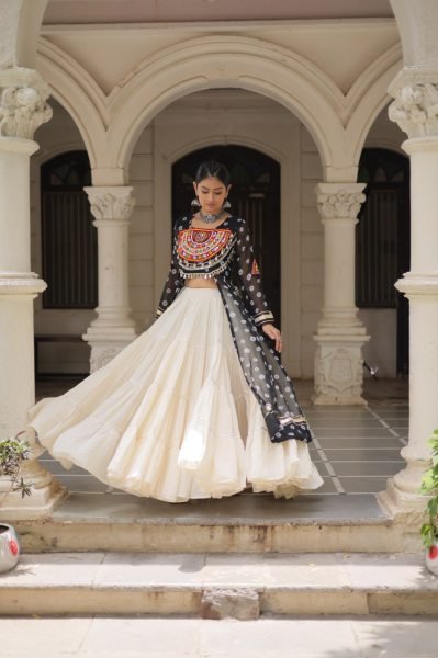 Black Kutchi Style Kurti and White Lehenga Premium Combo at Manufacturer Rate Navratri Collection
