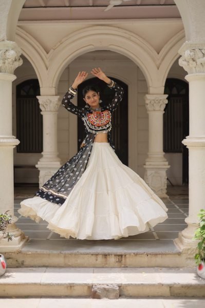 Black Kutchi Style Kurti and White Lehenga Premium Combo at Manufacturer Rate Navratri Collection