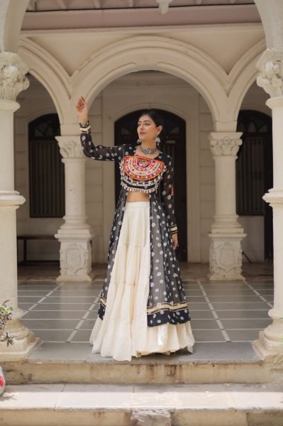 Black Kutchi Style Kurti and White Lehenga Premium Combo at Manufacturer Rate Navratri Collection