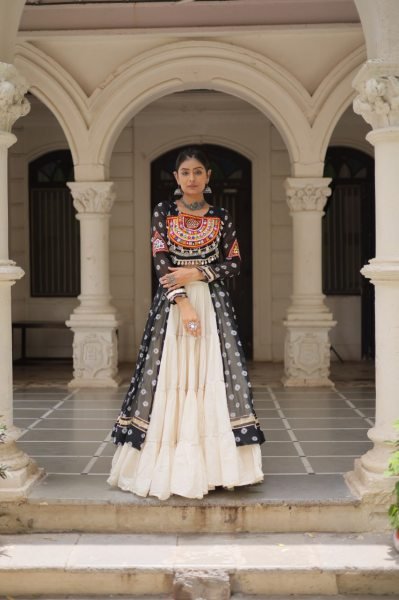 Black Kutchi Style Kurti and White Lehenga Premium Combo at Manufacturer Rate Navratri Collection