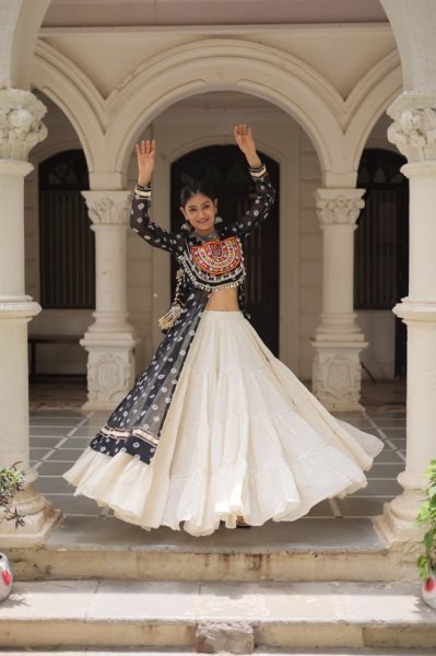 Black Kutchi Style Kurti and White Lehenga Premium Combo at Manufacturer Rate Navratri Collection