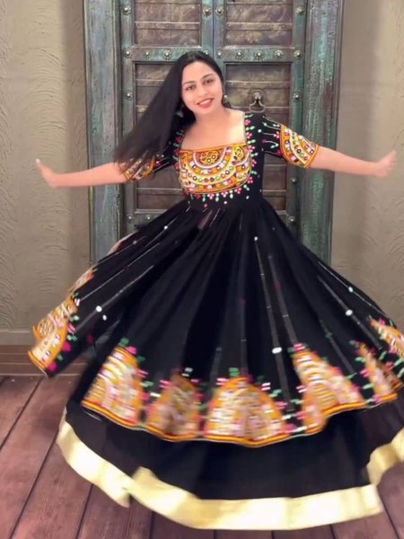 Navratri Special Black Color Faux Georgette Top Lehenga Set  Lehenga